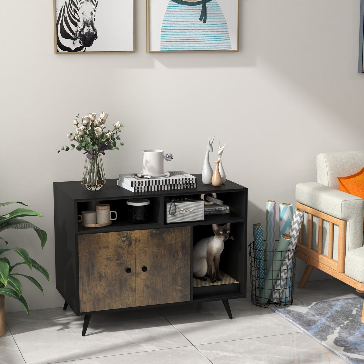 Litter Box Cabinet with Storage & Scratcher