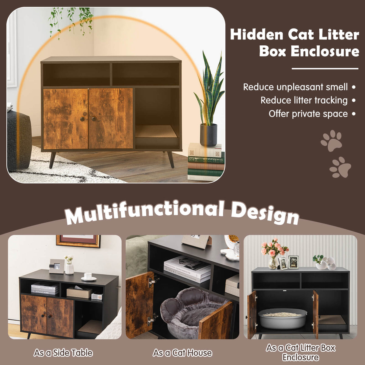 Litter Box Cabinet with Storage & Scratcher