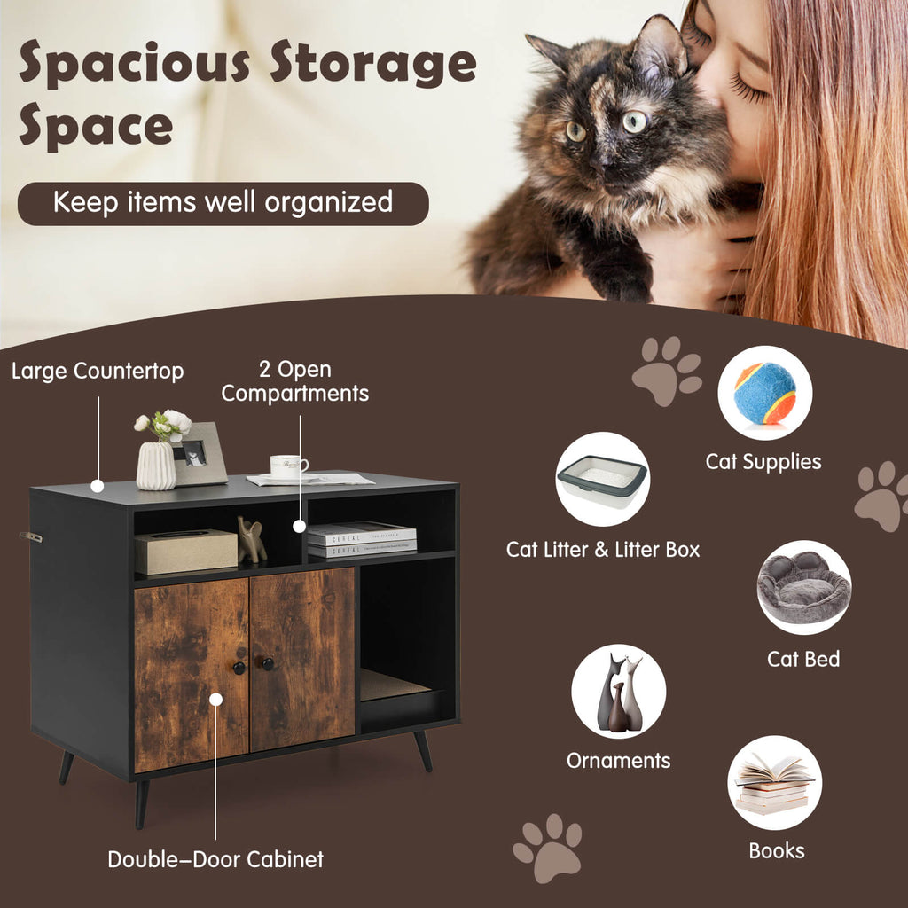 Litter Box Cabinet with Storage & Scratcher