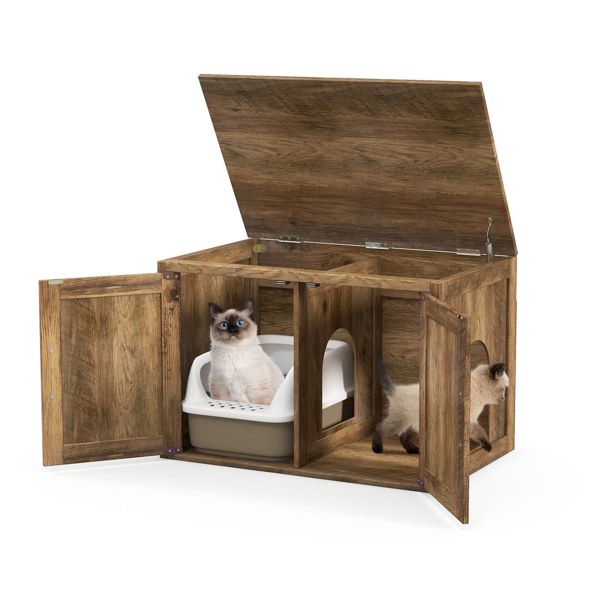 Flip Top Hidden Cat Washroom Furniture with Double Barn Doors and Removable Divider