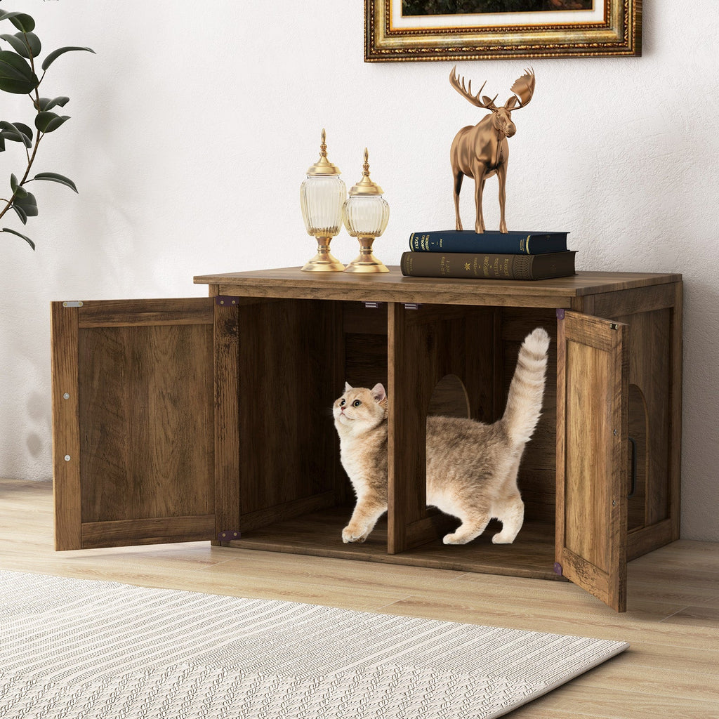 Flip Top Hidden Cat Washroom Furniture with Double Barn Doors and Removable Divider