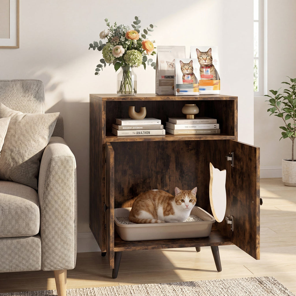 Industrial Litter Box Cabinet, Rustic Brown