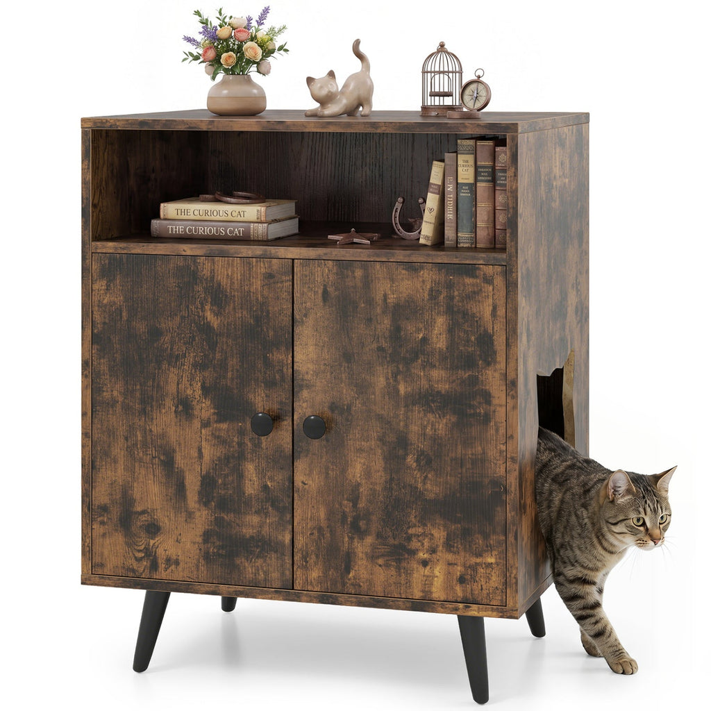 Industrial Litter Box Cabinet, Rustic Brown