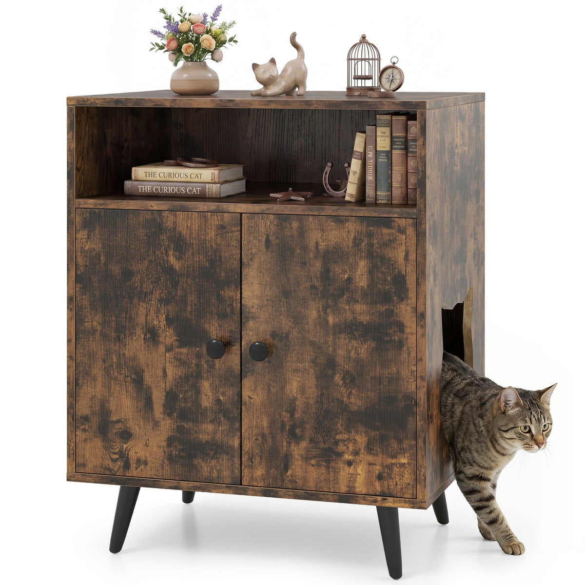 Industrial Litter Box Cabinet, Rustic Brown