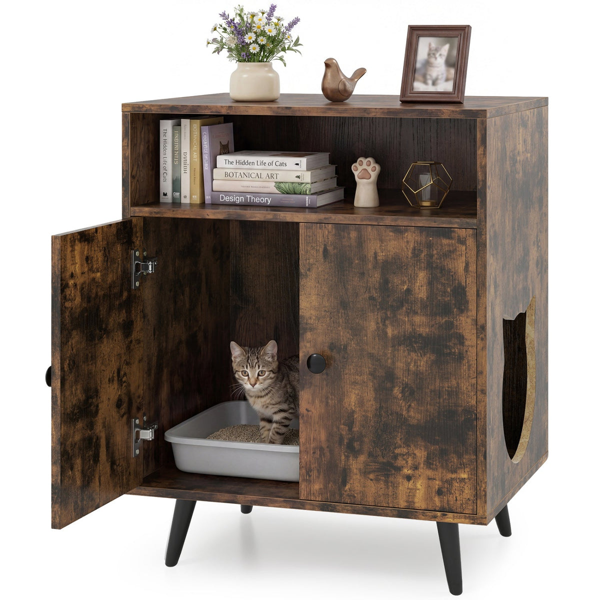 Industrial Litter Box Cabinet, Rustic Brown