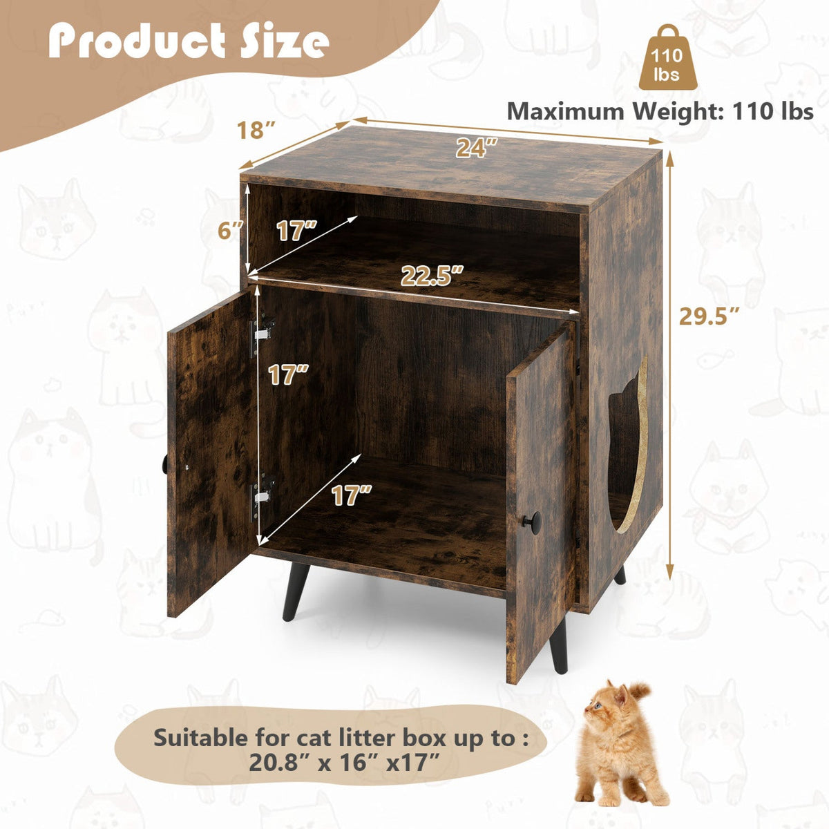 Industrial Litter Box Cabinet, Rustic Brown