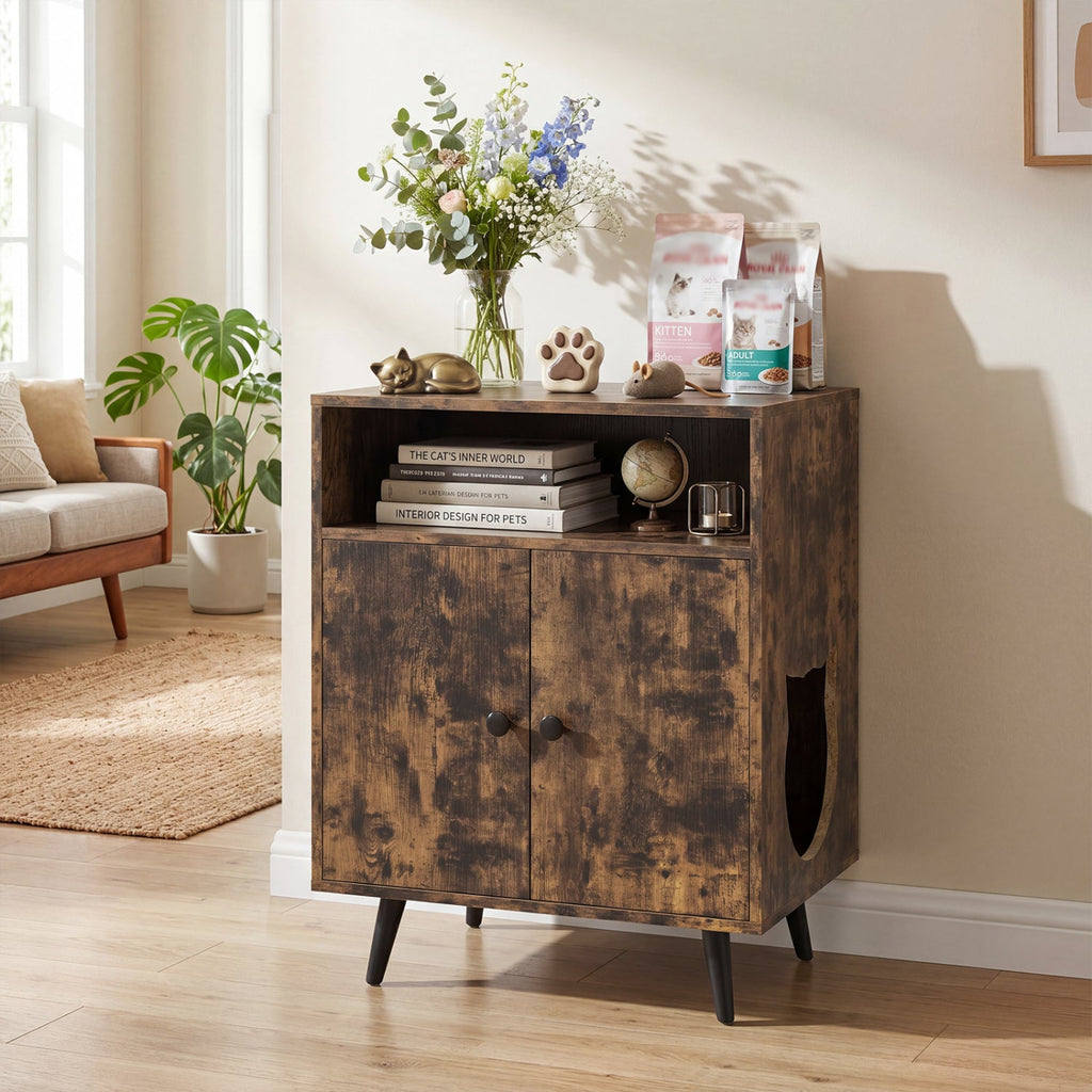 Industrial Litter Box Cabinet, Rustic Brown