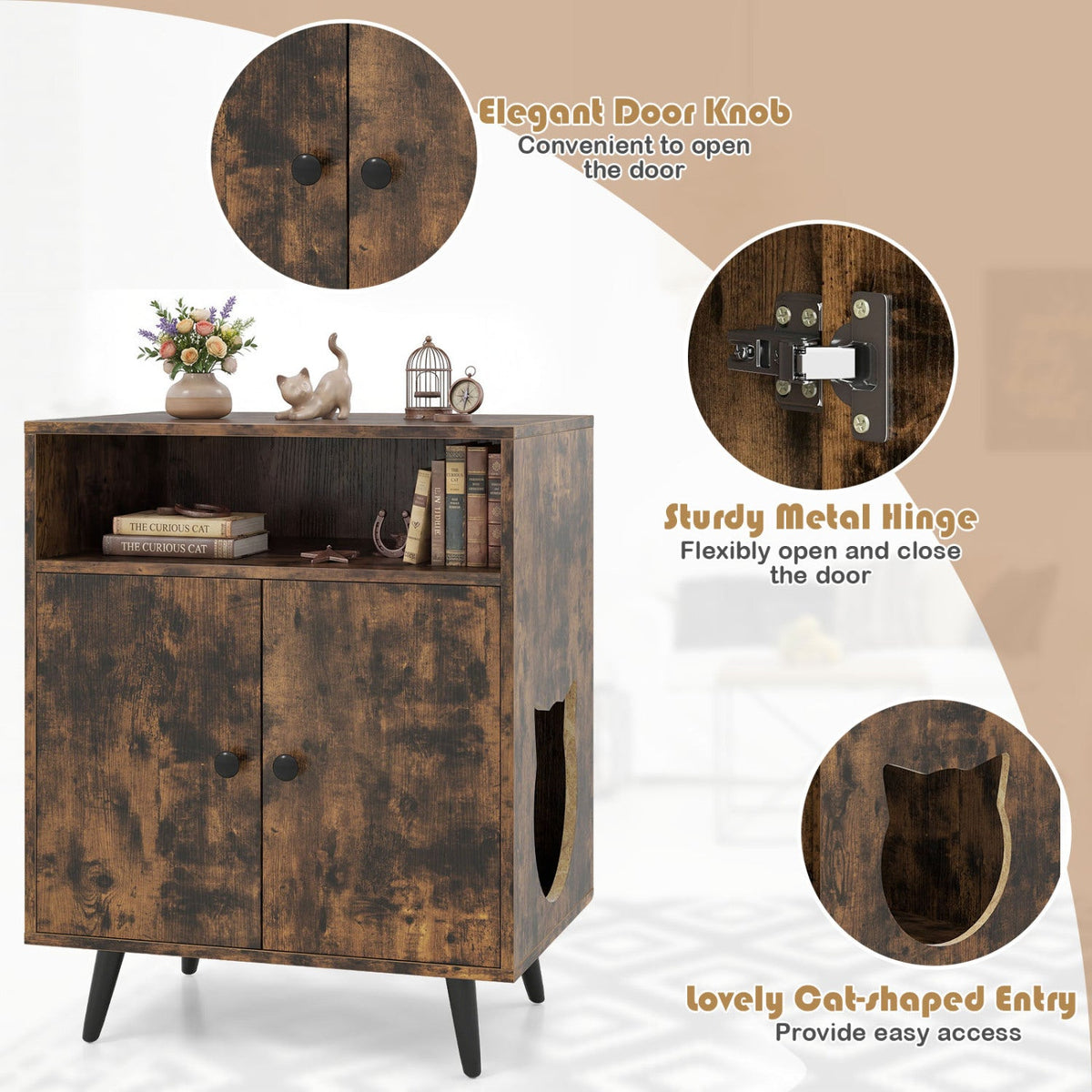 Industrial Litter Box Cabinet, Rustic Brown