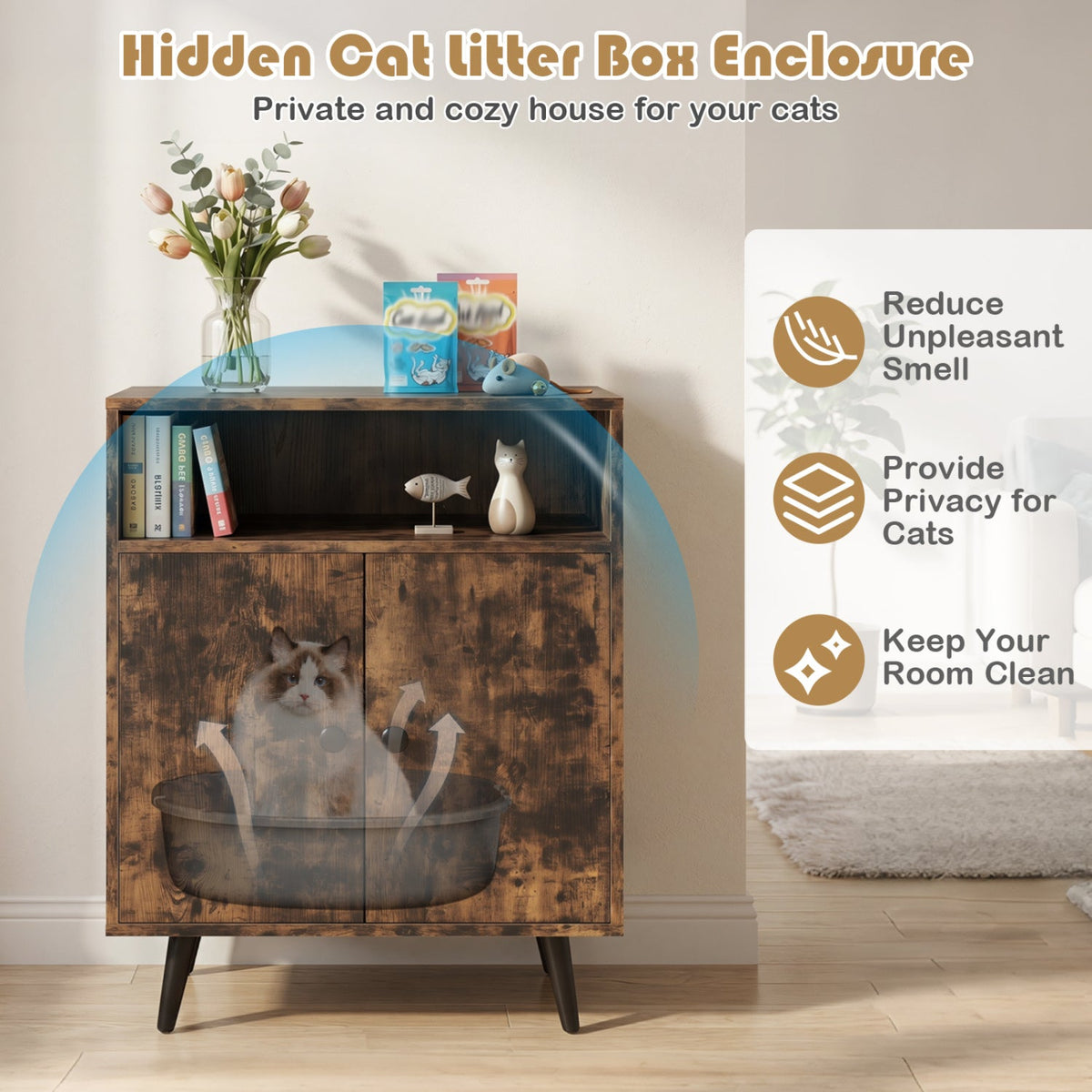Industrial Litter Box Cabinet, Rustic Brown